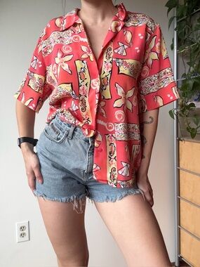 Koret vintage coral floral short sleeve button up